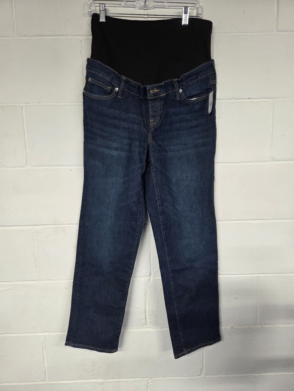 GAP Straight Leg Maternity Jeans in Dark Blue with Black Panel